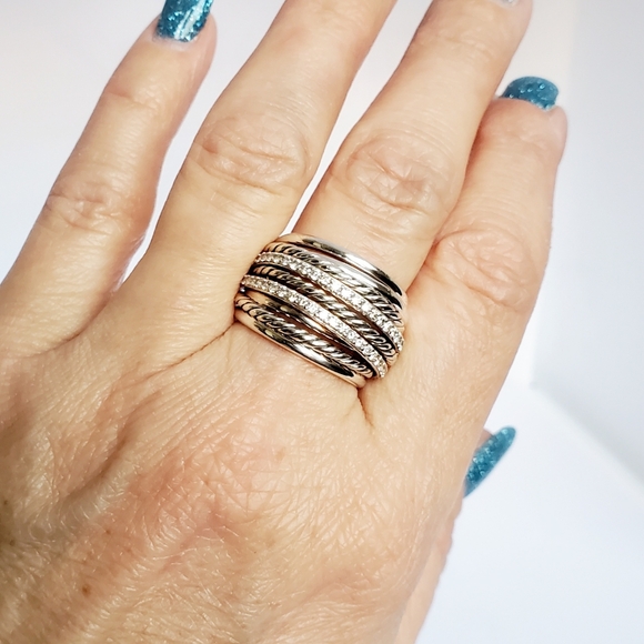 David Yurman Crossover Dome Ring With Pavé Diamonds Size 7 - Picture 3 of 6